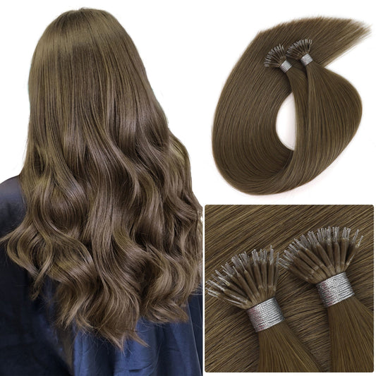 Virgin Nano Ring Hair Extensions 4# Warm Chestnut Brown