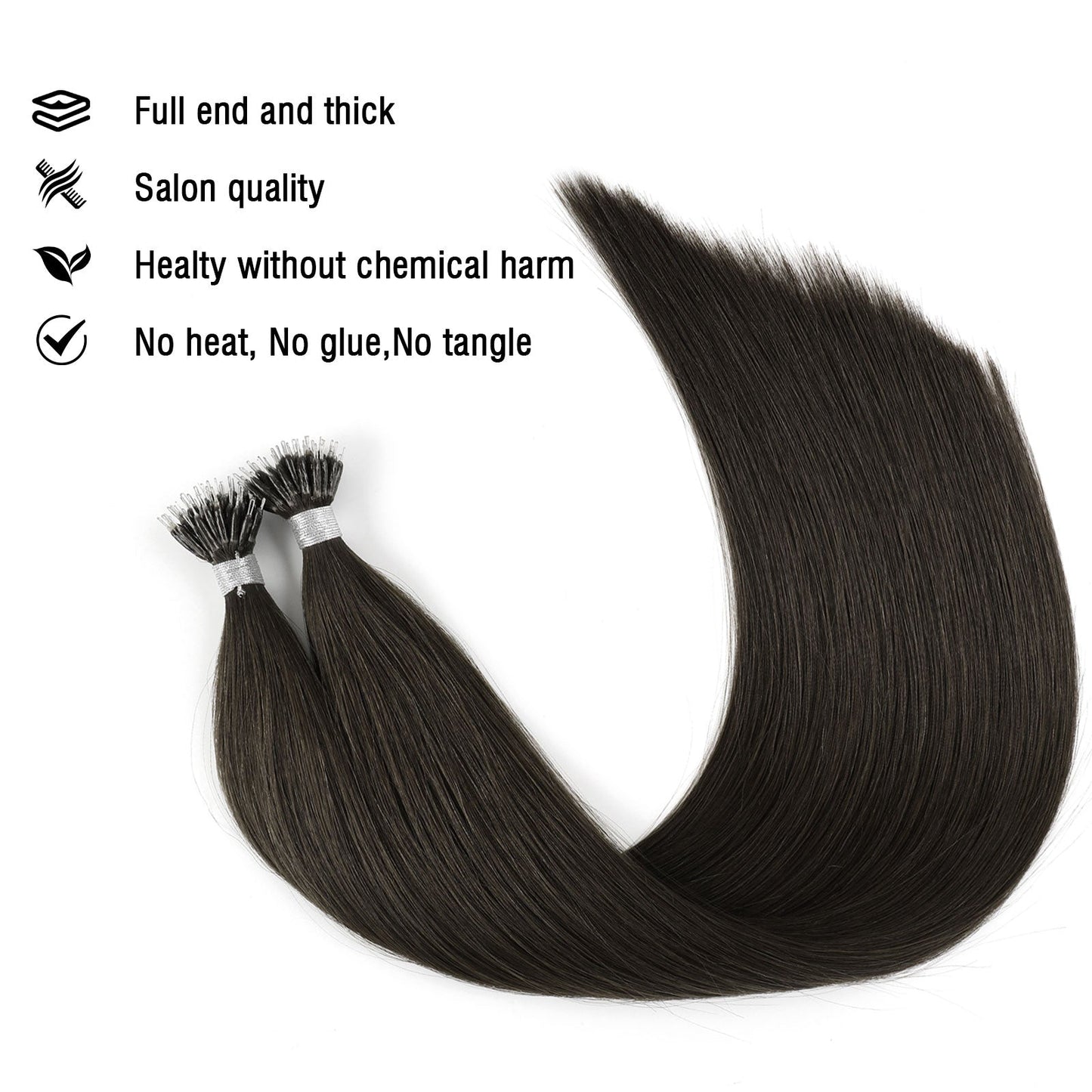 Virgin Nano Ring Hair Extensions 1B# Off Black