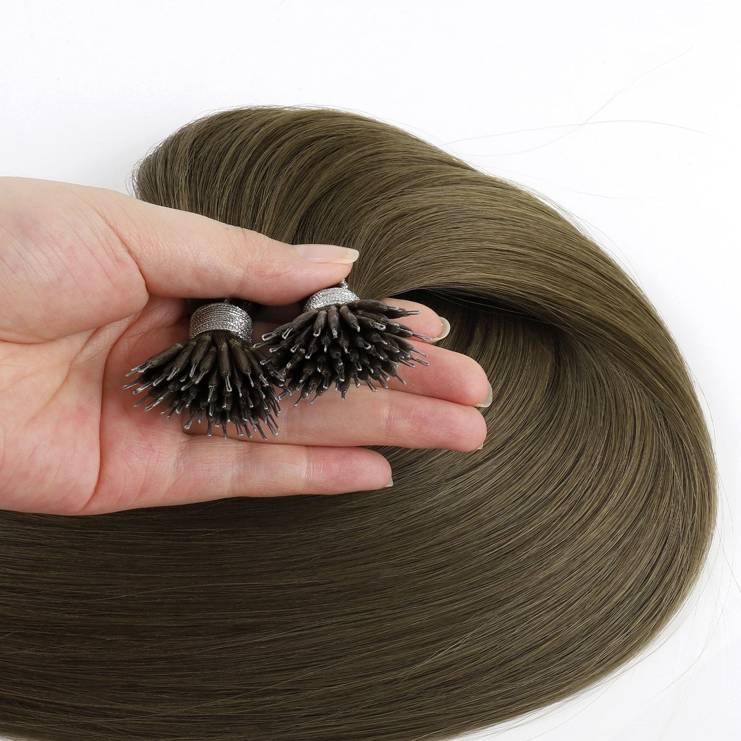 Virgin Nano Ring Hair Extensions 3# Medium Ash Brown