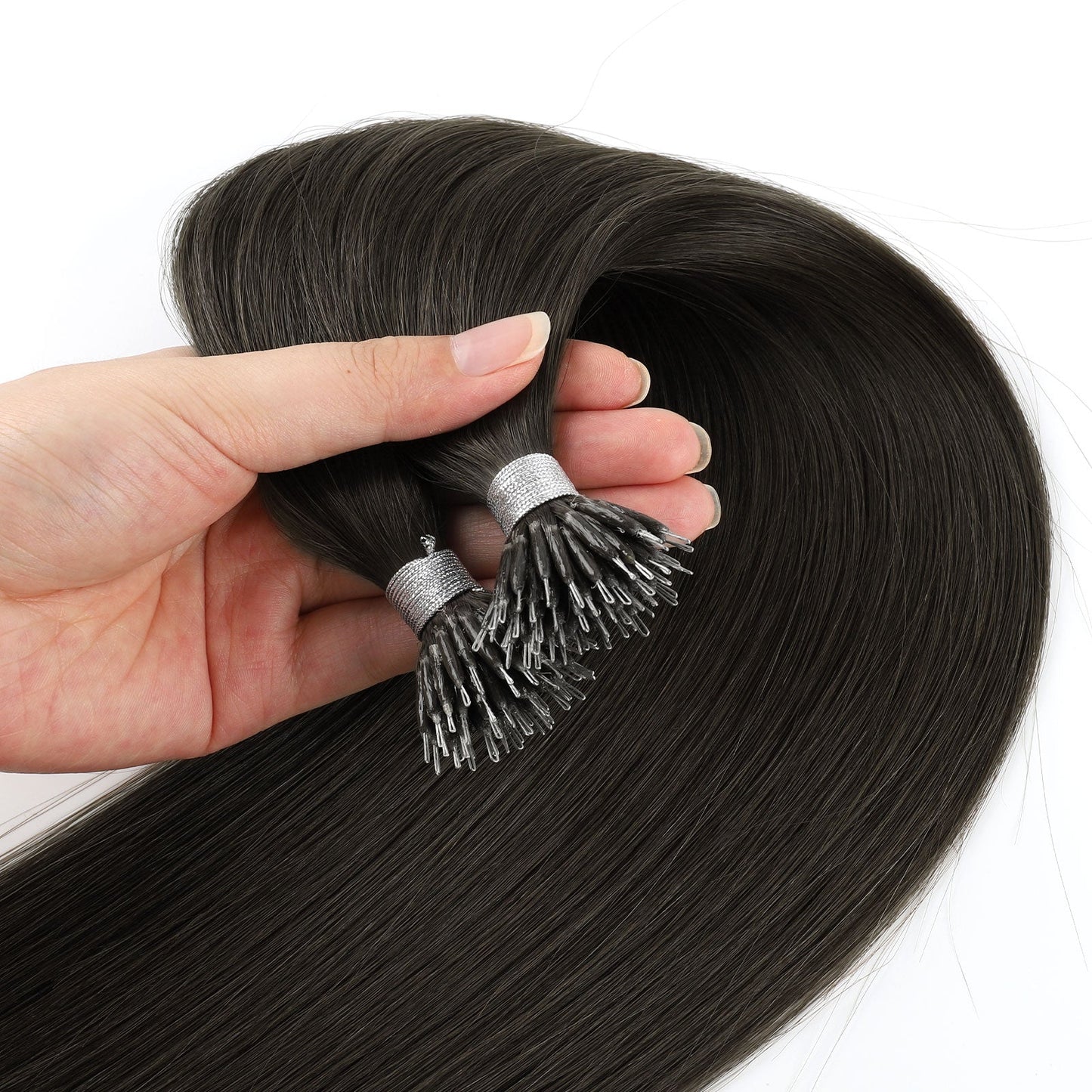 Virgin Nano Ring Hair Extensions 1B# Off Black