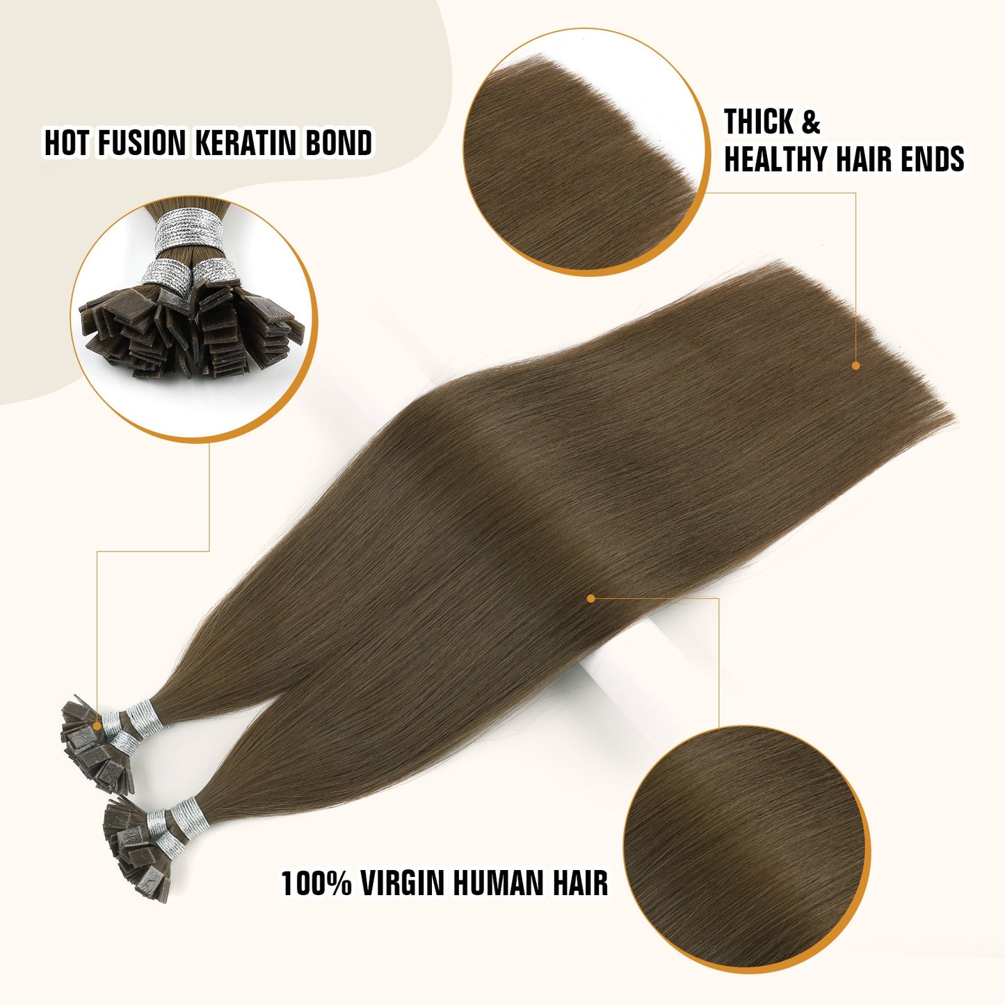 Keratin Bond Extensions Virgin Hair 4# Warm Chestnut Brown