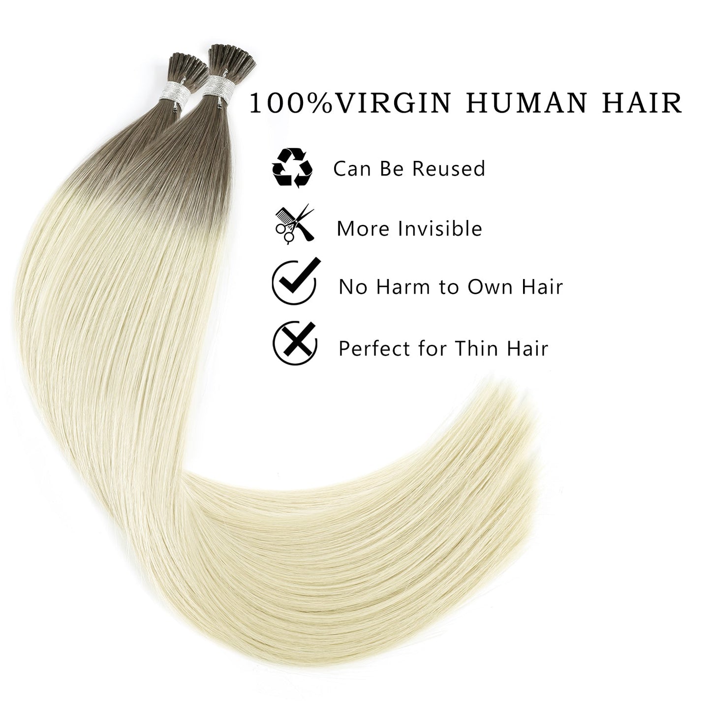 I Tip Hair Extensions Virgin Hair Ombre T16A/60A#