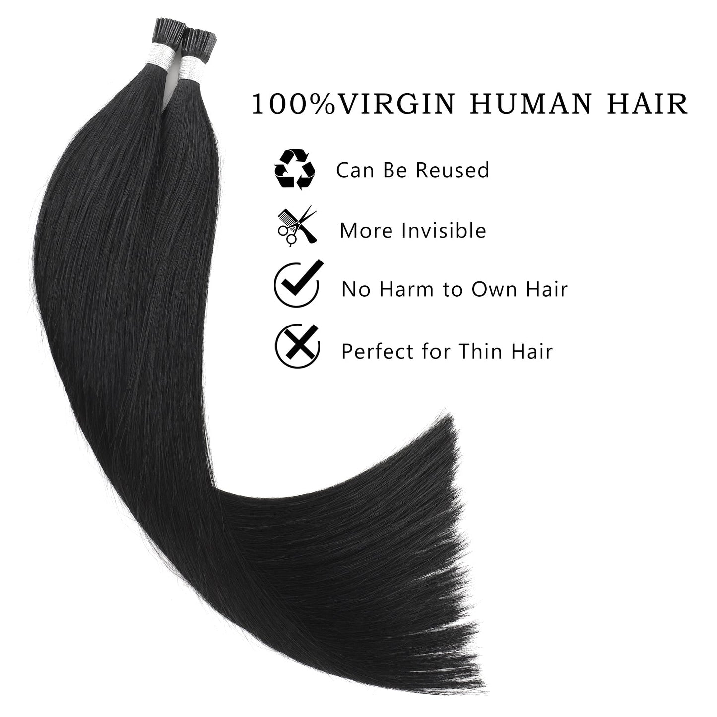 I Tip Hair Extensions Virgin Hair #1 Jet Black