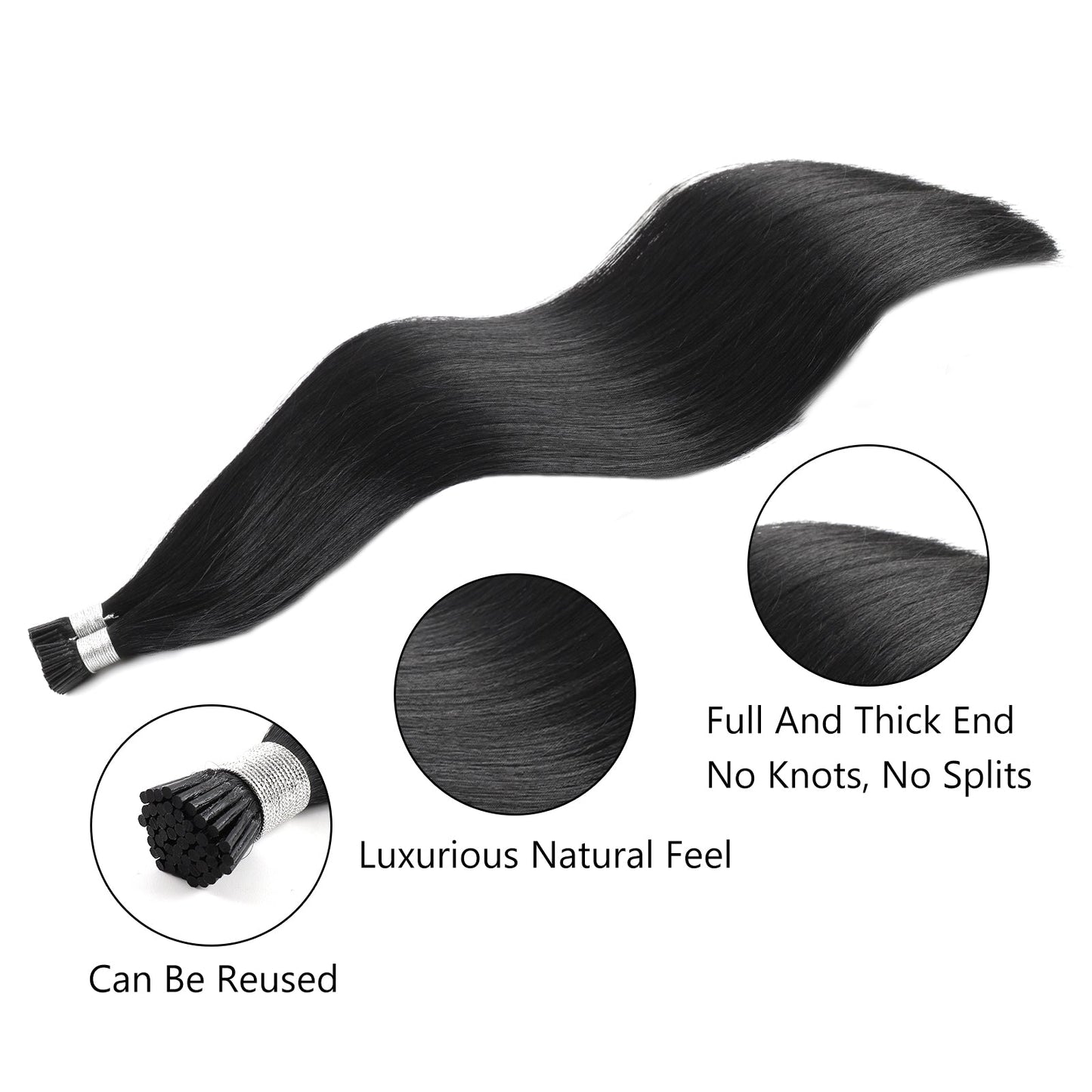 I Tip Hair Extensions Virgin Hair #1 Jet Black
