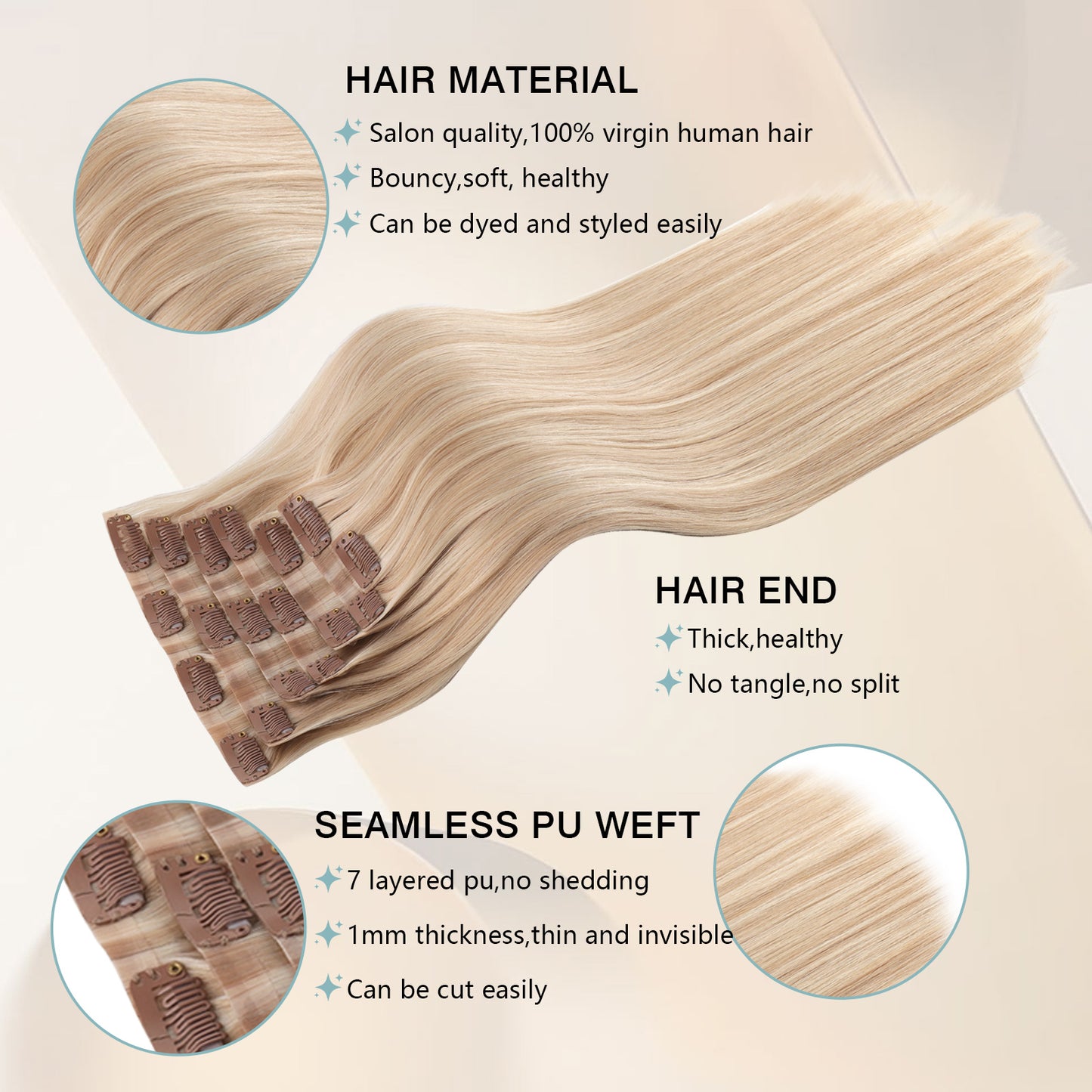 Seamless PU Clip in Extensions Virgin Hair Highlights P18A/60A#