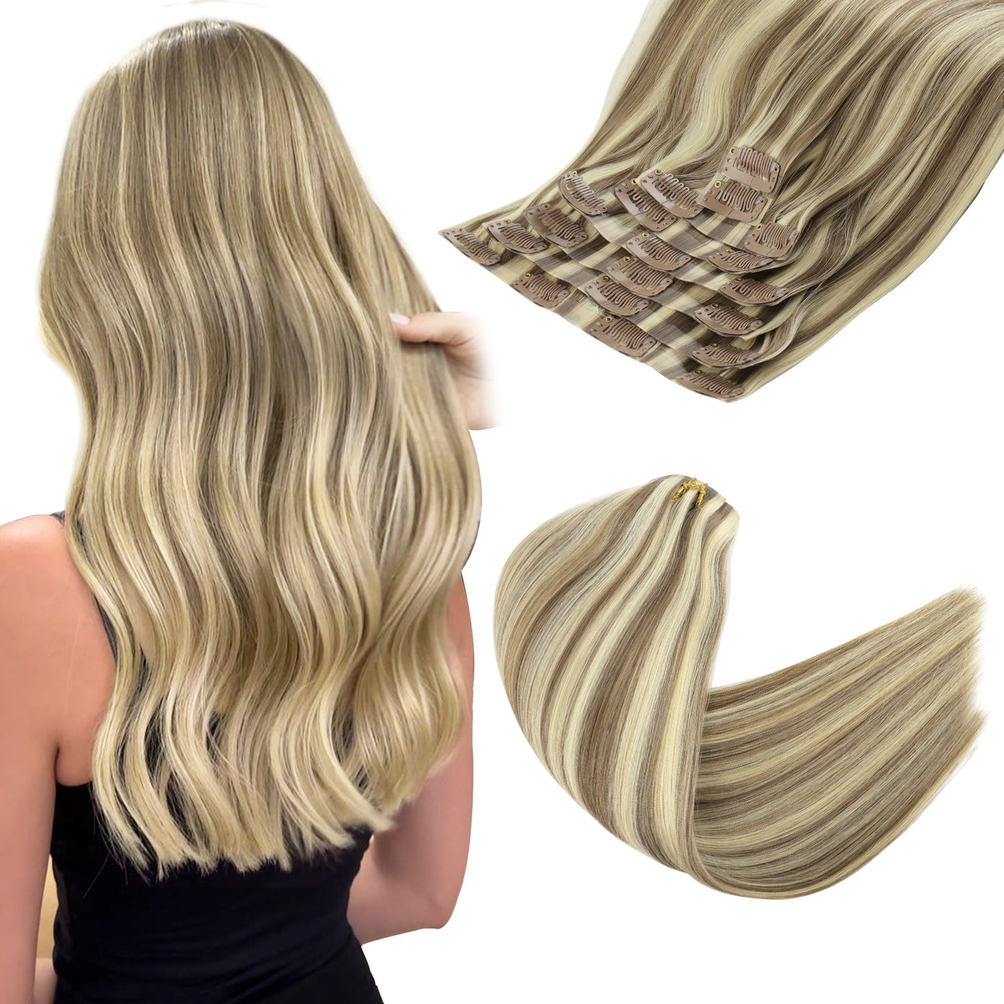 Seamless PU Clip in Extensions Virgin Hair Highlights P6/24#