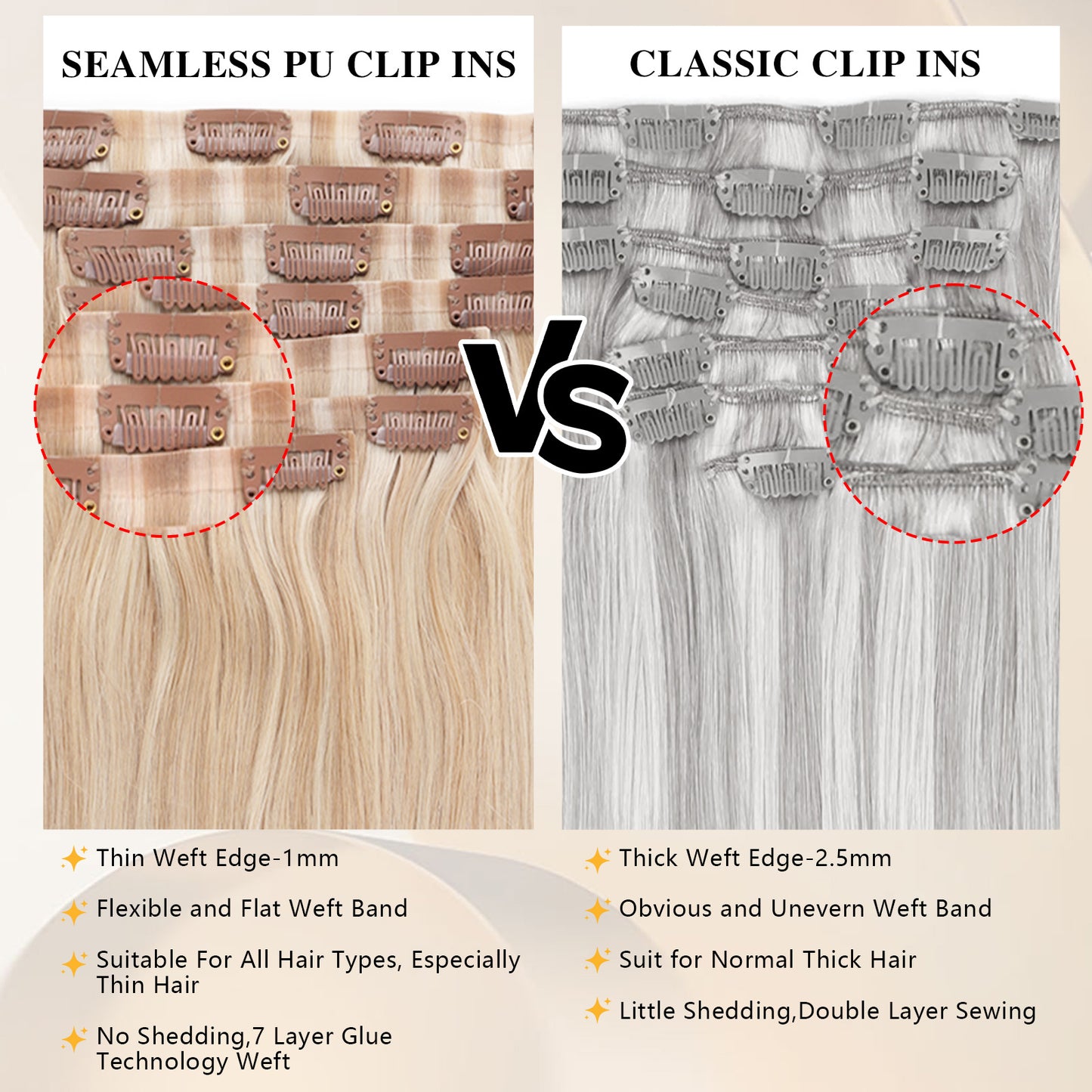 Seamless PU Clip in Extensions Virgin Hair Highlights P18A/60A#