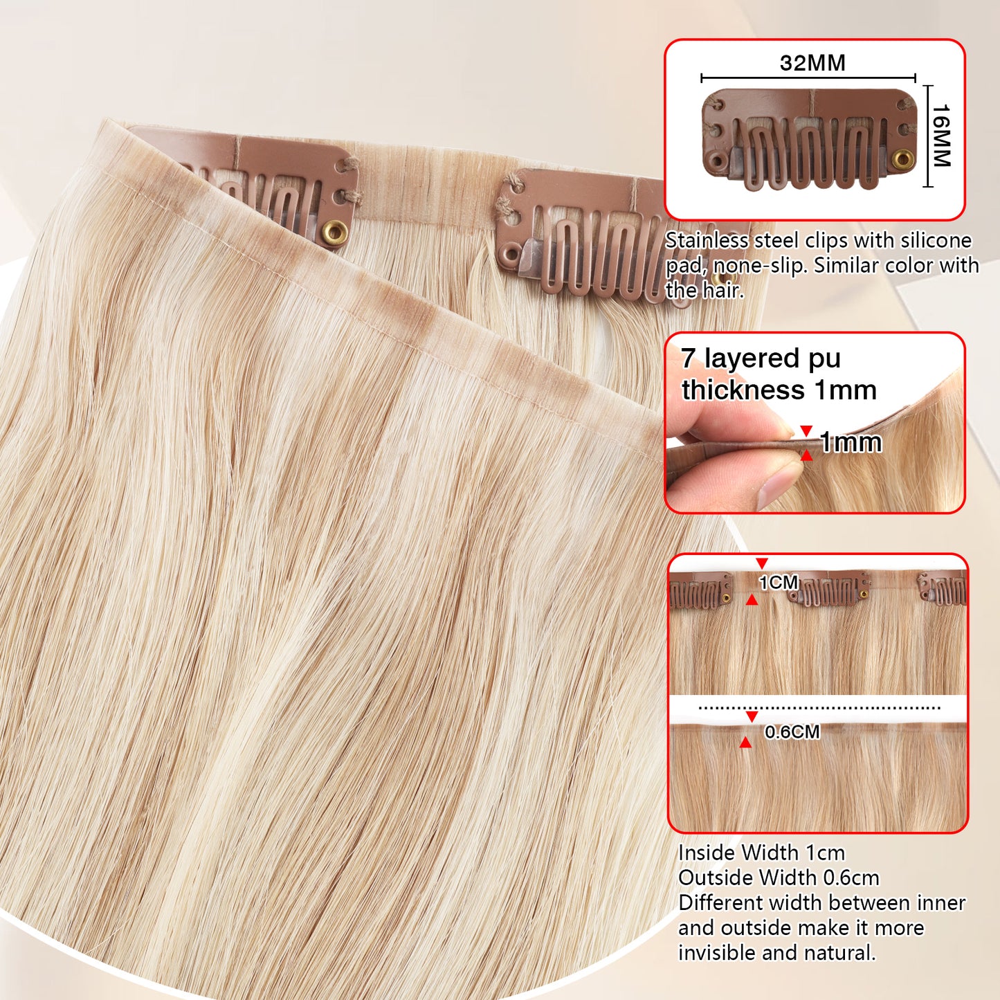 Seamless PU Clip in Extensions Virgin Hair Highlights P18A/60A#