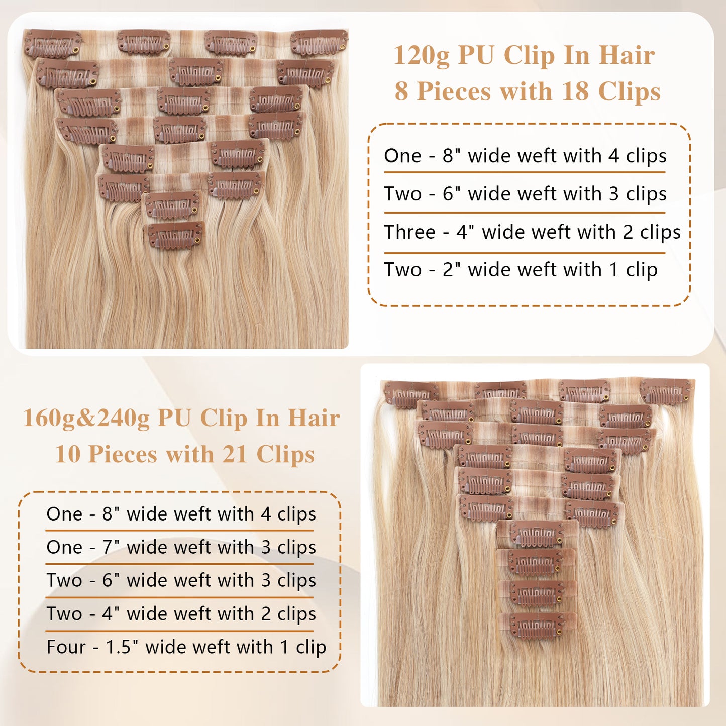 Seamless PU Clip in Extensions Virgin Hair Highlights P18A/60A#