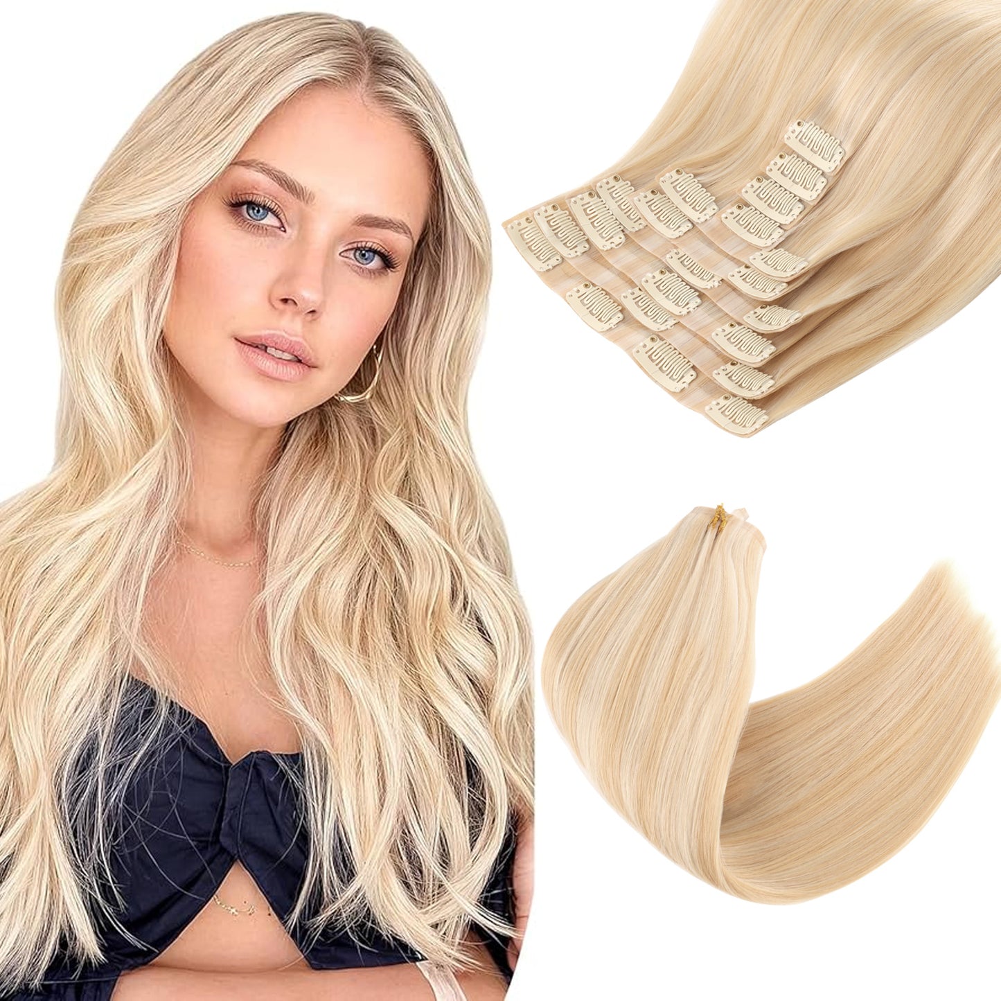 Seamless PU Clip in Extensions Virgin Hair Highlights P18/613#