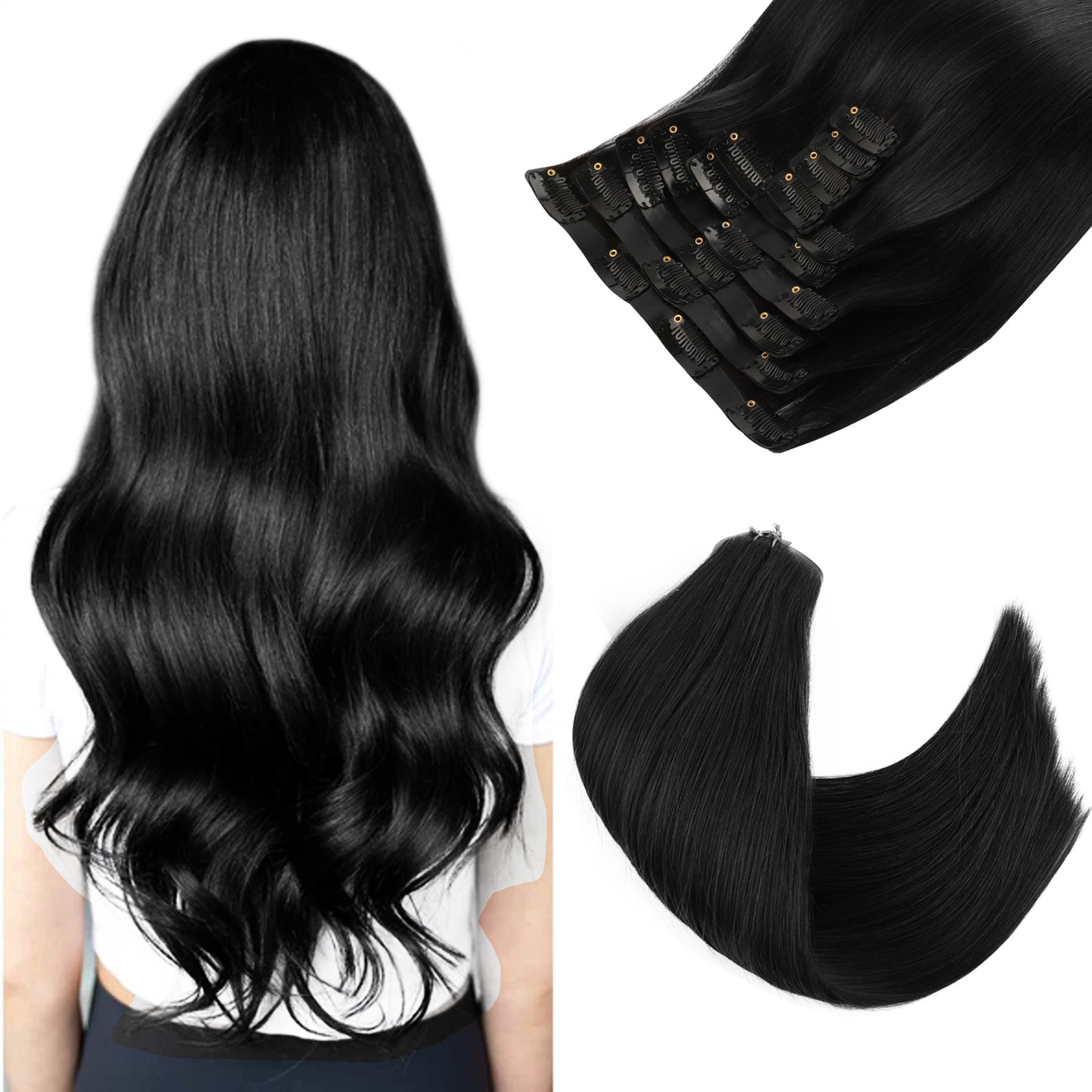 Seamless PU Clip in Extensions Virgin Hair 1# Jet Black