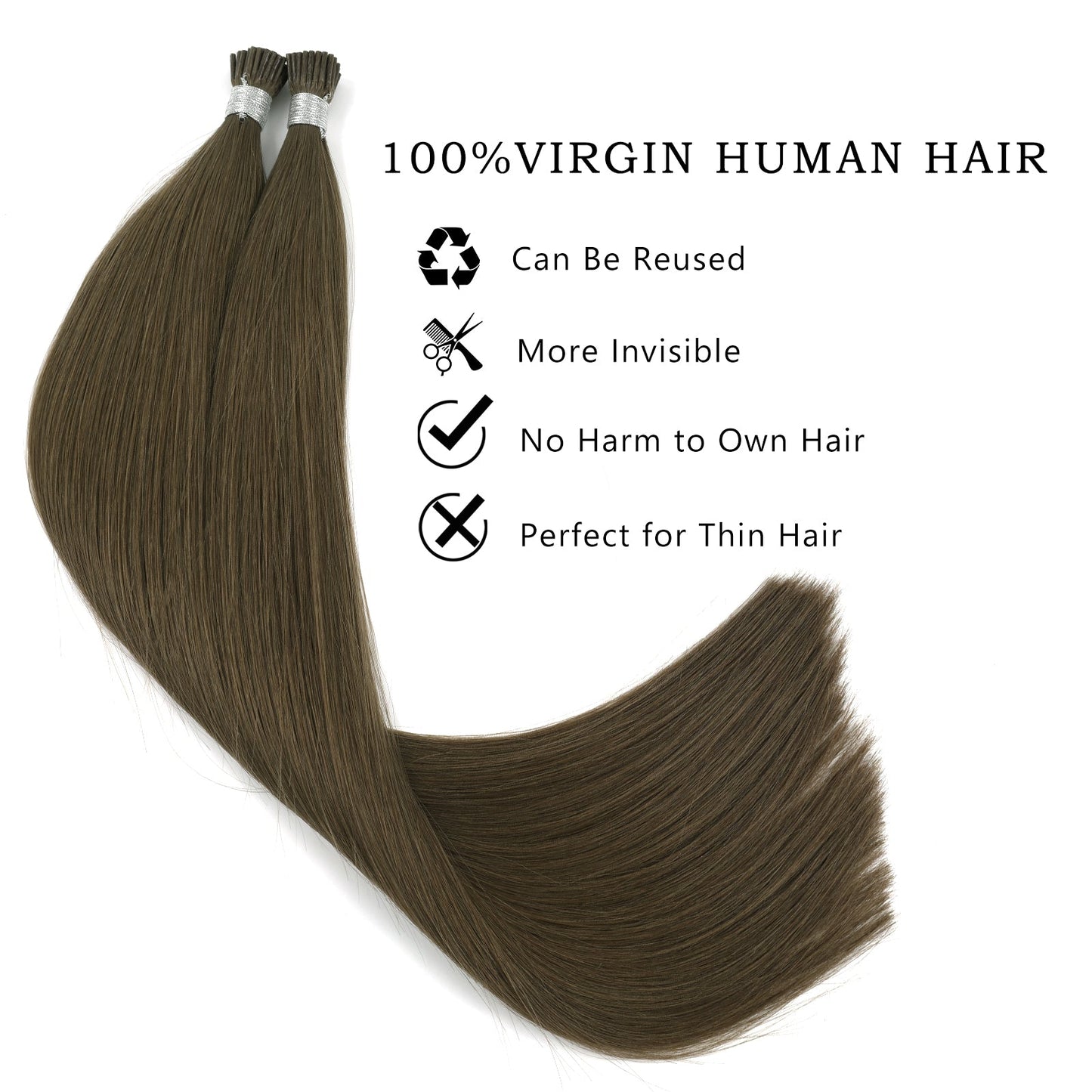 I Tip Hair Extensions Virgin Hair 3# Medium Ash Brown