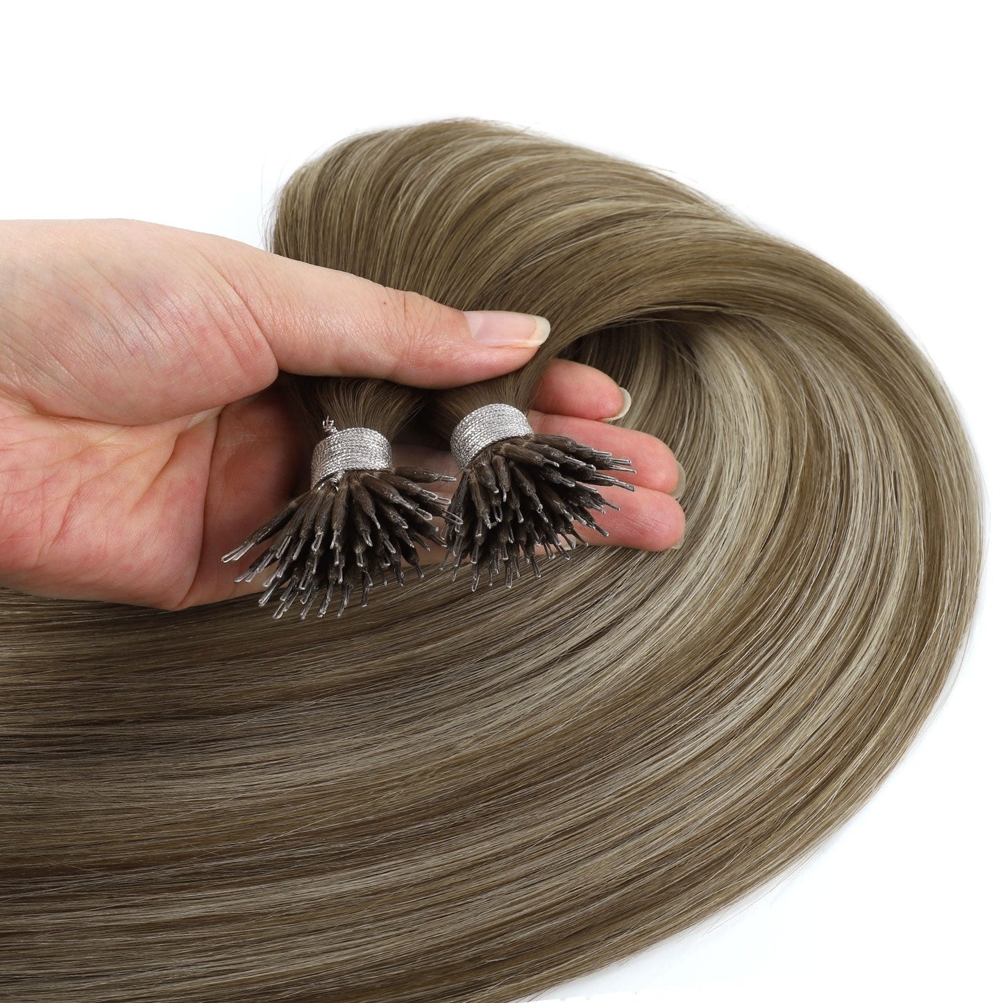 Virgin Nano Ring Hair Extensions Rooted Highlight R3-P3/60#