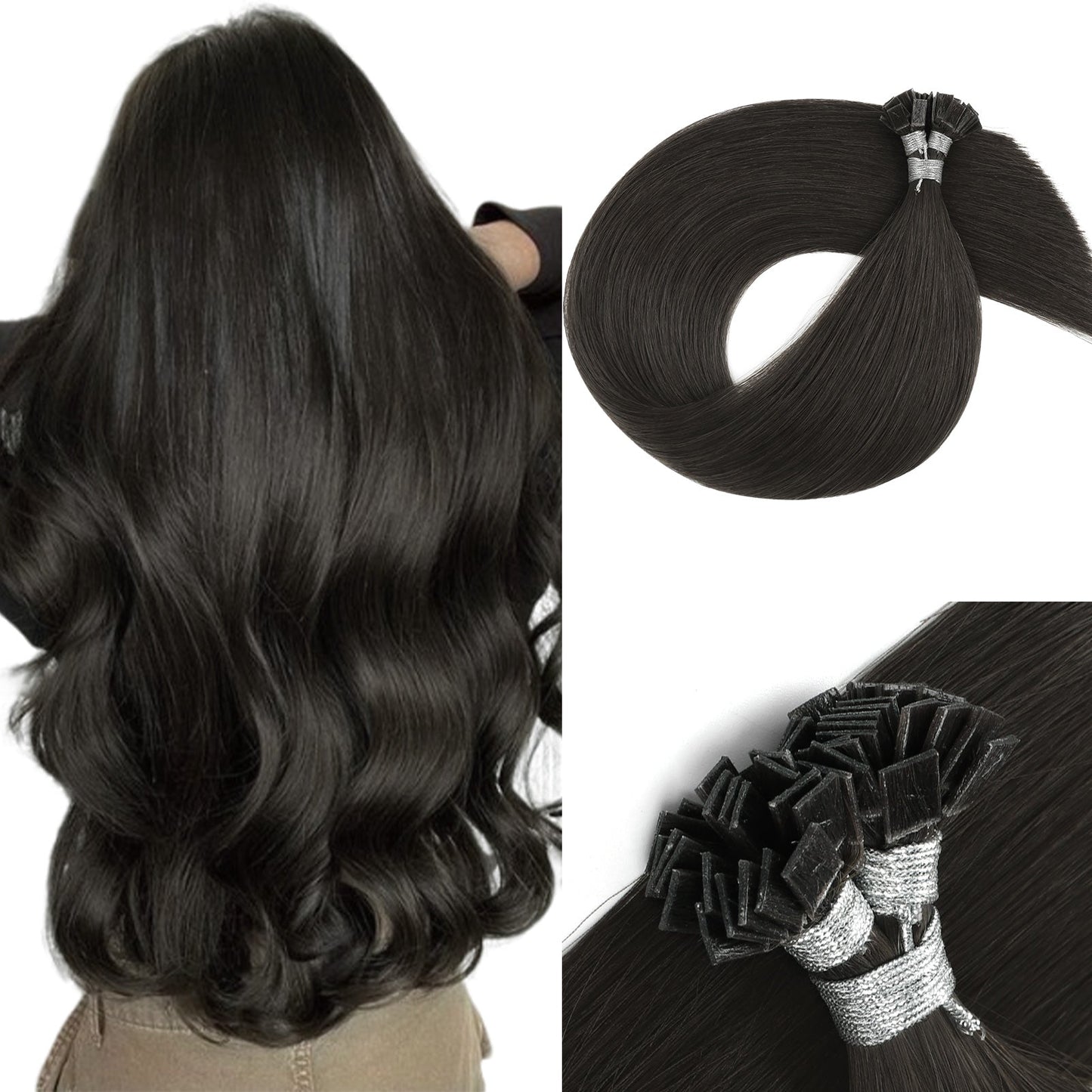 Keratin Bond Extensions Virgin Hair 1B# Off Black