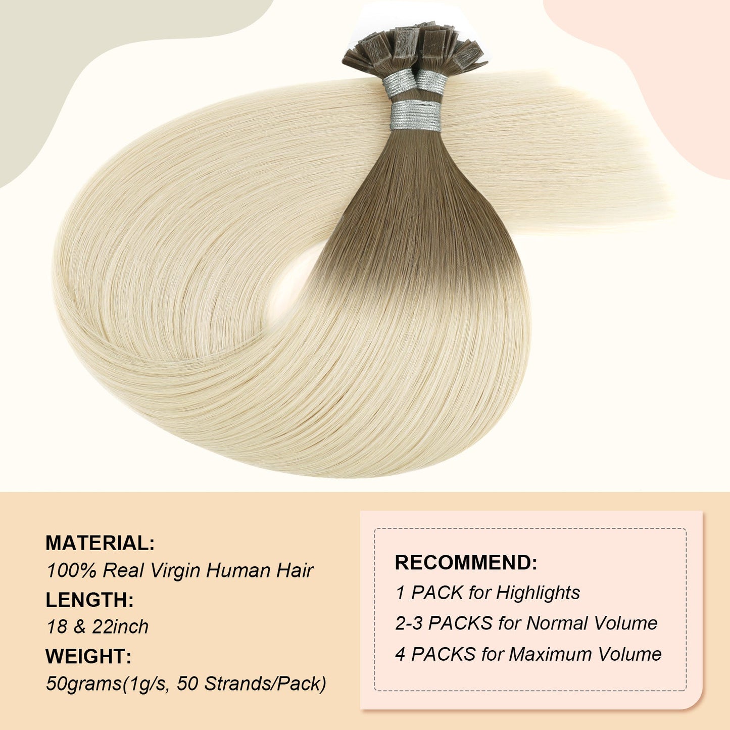 Keratin Bond Extensions Virgin Hair Ombre Color T9/60#