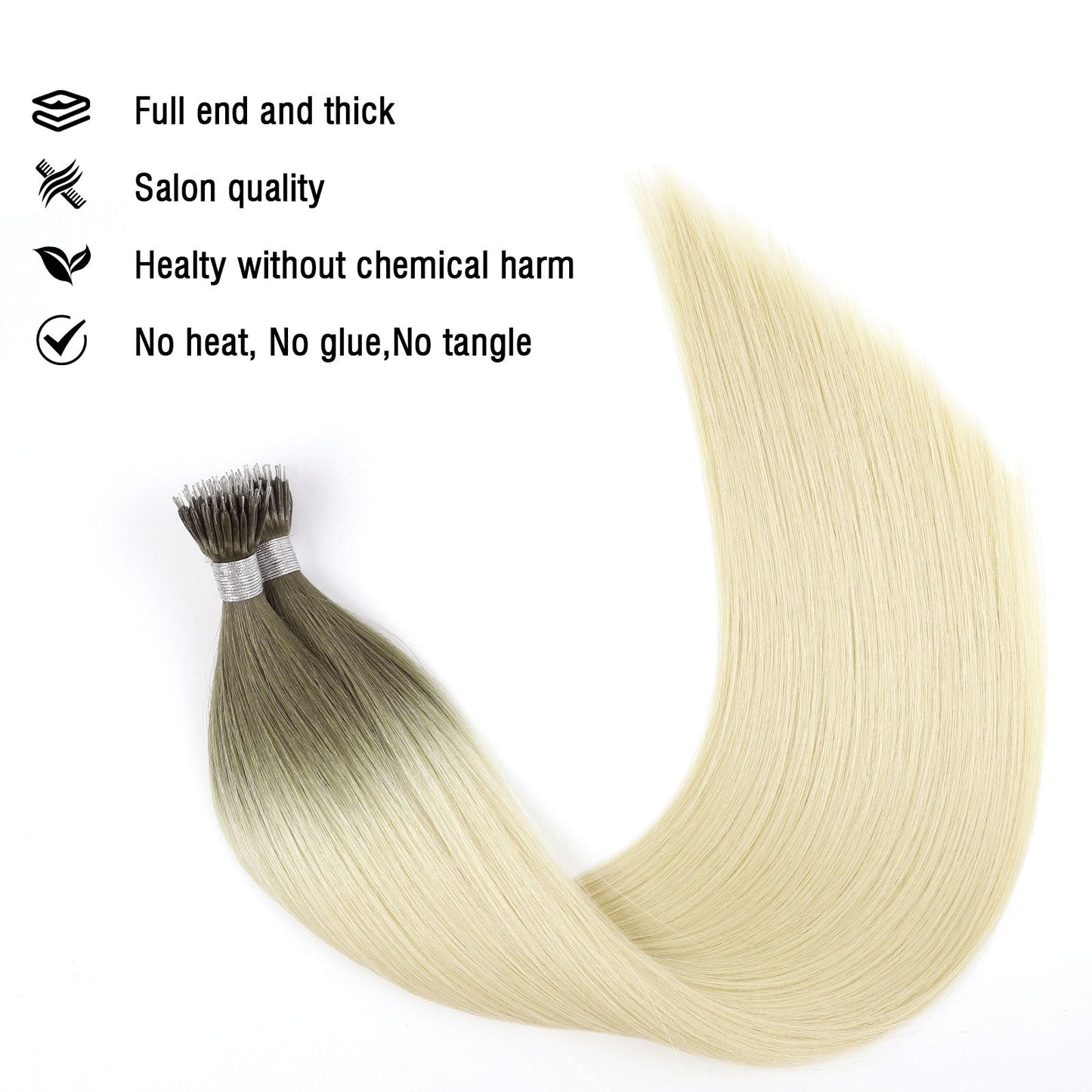 Virgin Nano Ring Hair Extensions Rooted R3/60#