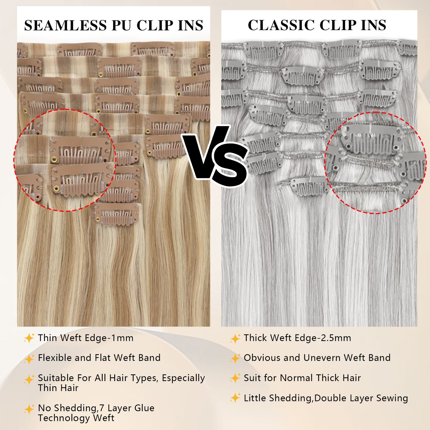 Seamless PU Clip in Extensions Virgin Hair Highlights P8/60#