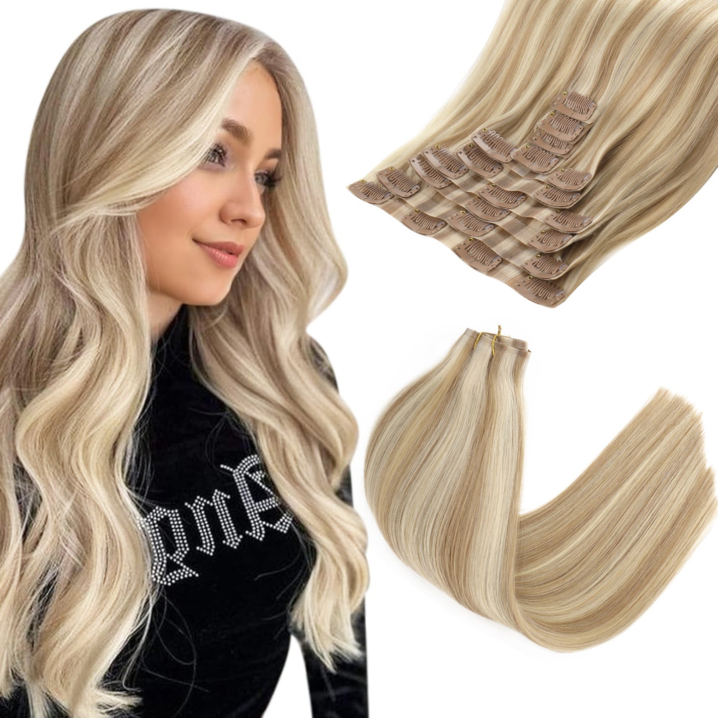Seamless PU Clip in Extensions Virgin Hair Highlights P8/60#