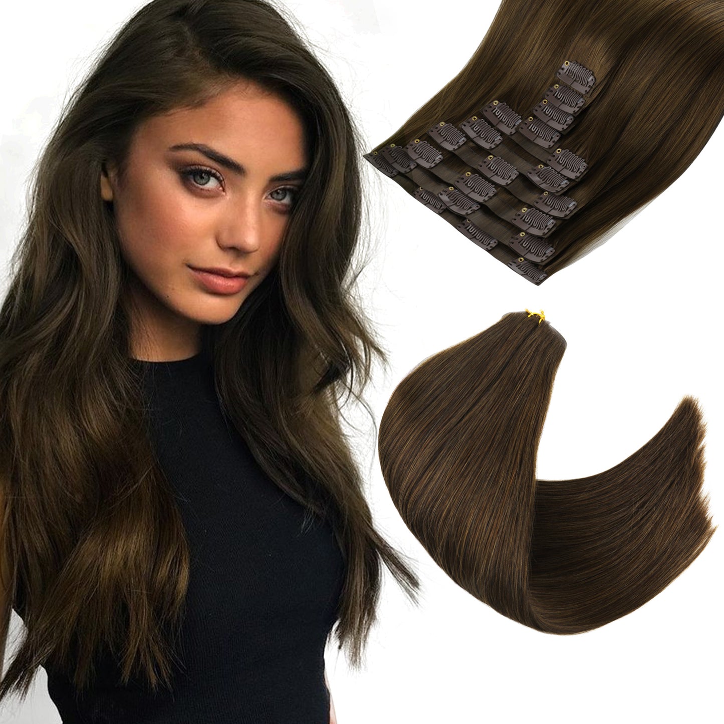 Seamless PU Clip in Extensions Virgin Hair 6# Chesnut Brown
